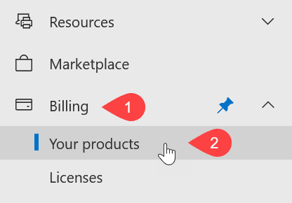 Microsoft 365 Admin Center Billing -> Your Products